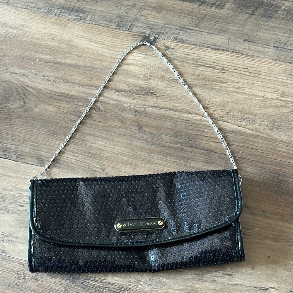 🔥🔥Betsey Johnson Clutch Black and blue leopard print inside Removable Chain